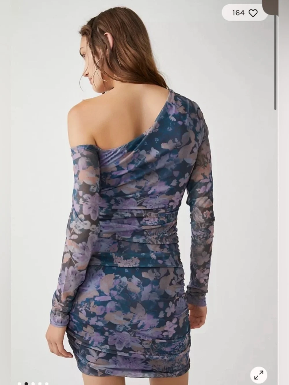 Free People Chloe One-Shoulder Floral Ruched Mesh Mini Dress - Blue & Purple